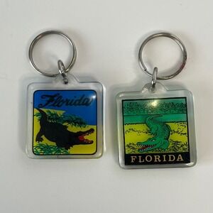 Vintage Florida Alligator Keychain Set Retro Souvenir Acrylic Key Ring 2pc